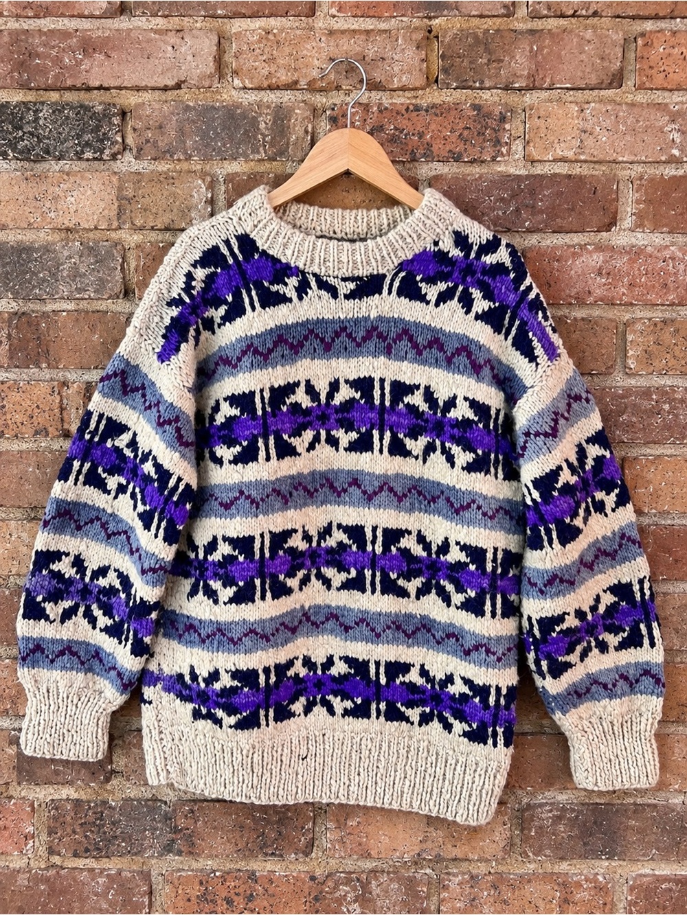 Artesanias Lema 100% Wool Fair Isle Sweater Ecuador Chunky Vintage Knit